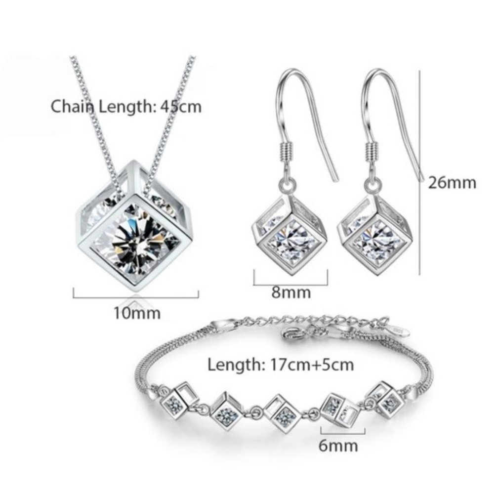 *NEW [Set of 3] 925 Sterling Silver Diamond Cube D - Picture 12 of 12